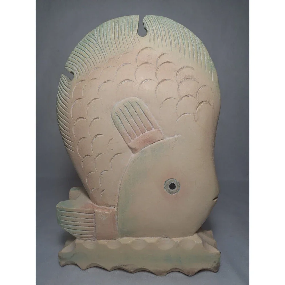 Vintage Hand Carved Hand Painted  Wooden Fish Figure Coastal Beach Home Decor - Picture 6 of 9